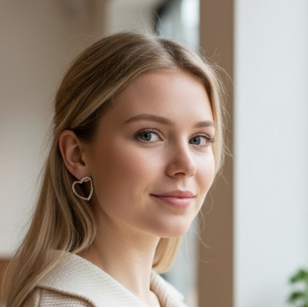 Silver Heart Hoop Earrings